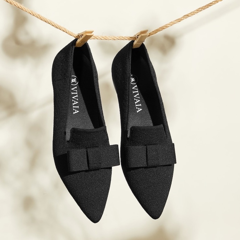 Viviana Black Pointed-Toe Bow Loafers